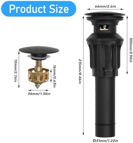 ECHLI Pop Up Drain with Overflow and Anti-Clogging Basket Strainer