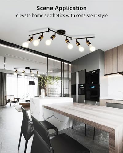 HiBay 6-Light Track Lighting Fixture Set Matte Black Foldable Arm Rotatable Head