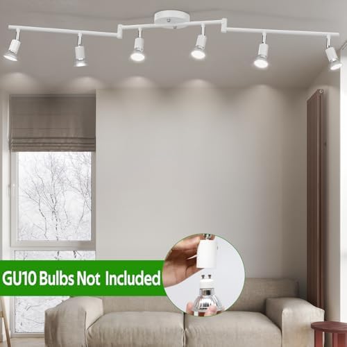AIBOO Modern White Track Lighting Kit with 6 Flexible Ceiling Spot Lights