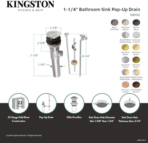 Upscale 22-Gauge Brass Pop-Up Drain Durable Elegant Design