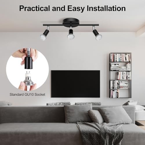 KIALUSH 3-Light Track Light Kit Black Adjustable Ceiling Spotlight with LED Bulbs
