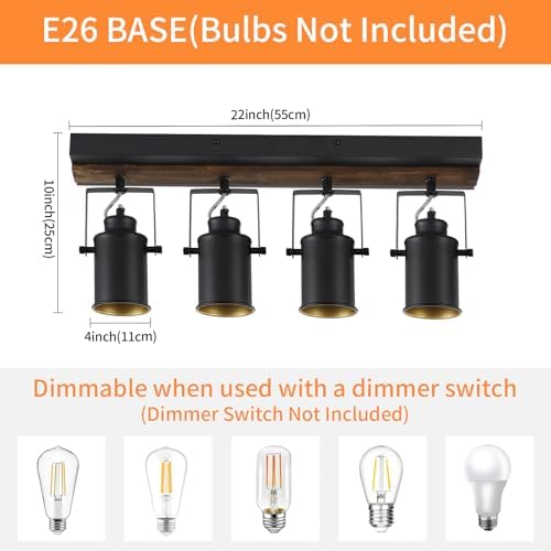SEEBLEN 4 Light Black Wood Track Lighting Kit