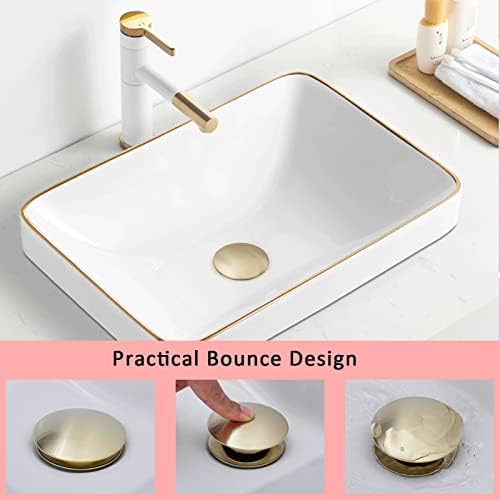 ZASLEME Gold-Plated Bathroom Sink Pop-Up Drain No Overflow