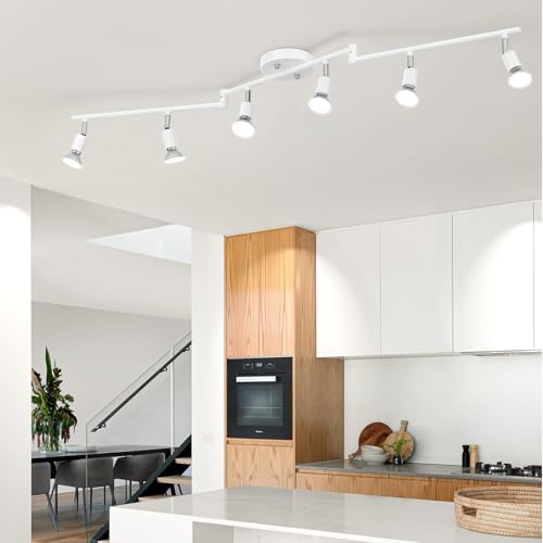AIBOO Modern White Track Lighting Kit with 6 Flexible Ceiling Spot Lights