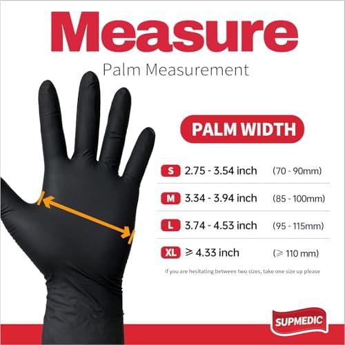 Supmedic Nitrile Exam Gloves 5 Mil Chemical Resistant Latex-Free Black 100Pcs