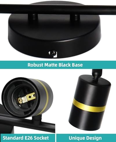 HiBay 6-Light Track Lighting Fixture Set Matte Black Foldable Arm Rotatable Head