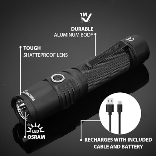 NICRON 1000 Lumens Rechargeable Tactical Flashlight