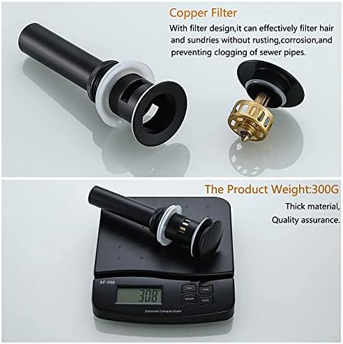 SWHYGER Matte Black Sink Drain with Hair Catcher and Overflow