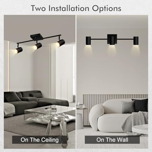 3-Light Track Lighting Kit Black Rotatable Ceiling Lights Modern Design