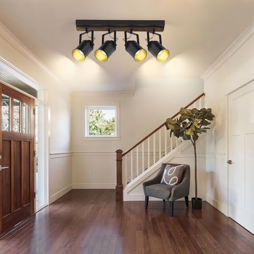 SEEBLEN 4 Light Black Wood Track Lighting Kit