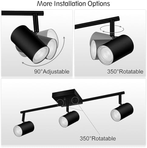 3-Light Track Lighting Kit Black Rotatable Ceiling Lights Modern Design