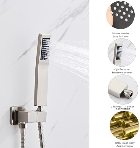 Brushed Nickel Square Hand Shower Head Set