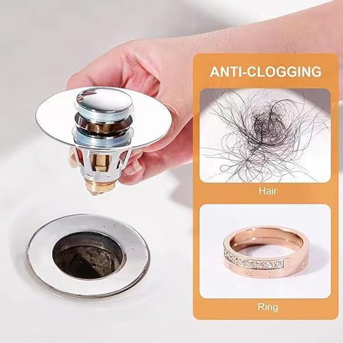 RLECS Silver Pop Up Drain Plug 39MM for Bathroom Sink Kitchen