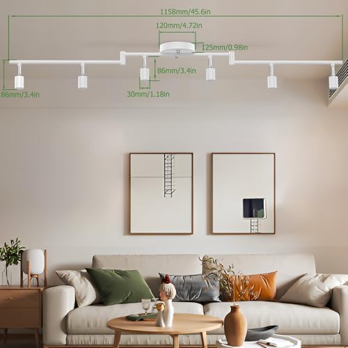 AIBOO Modern White Track Lighting Kit with 6 Flexible Ceiling Spot Lights
