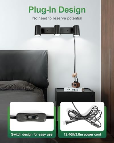 Fondiiz Plug In Track Lighting with 3 Ways Rotatable Heads