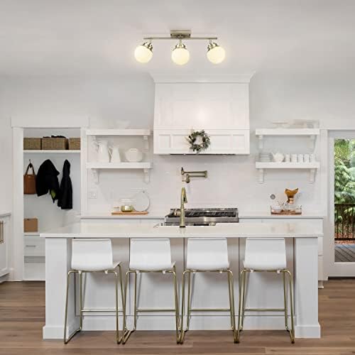3-Light Antique Brass Track Lighting with Frosted Glass Shades Farmhouse Metal