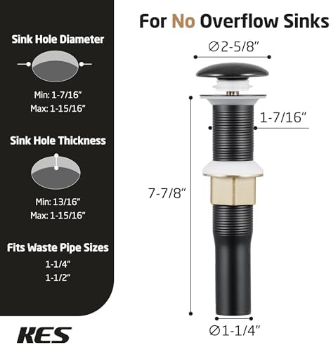 KES Matte Black Sink Drain Strainer No Overflow