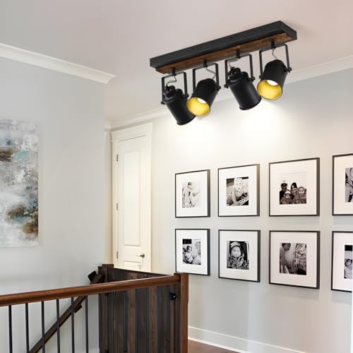 SEEBLEN 4 Light Black Wood Track Lighting Kit