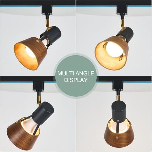 Te Henoo Modern Track Lighting Matte Black Natural Wood E26 3-Light Kit