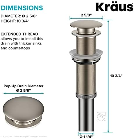 Kraus Bathroom Sink Pop-Up Drain Assembly - Durable and Easy to Use