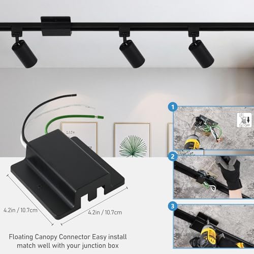 6 Light LED Track Lighting Kit with Floating Canopy Connector Black