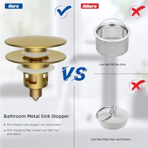 Hibbent 2 Pack All Metal Bathroom Sink Stopper