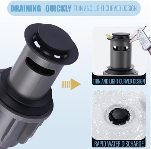 ALEASHA Matte Black Pop Up Drain Stopper for Bathroom Sink