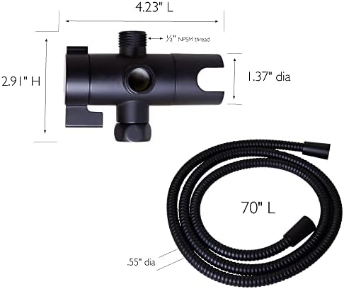 Design House 3-Way 70-Inch Matte Black Shower Diverter Hose