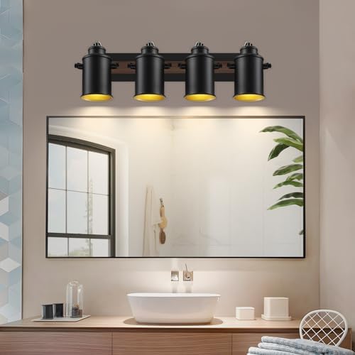 SEEBLEN 4 Light Black Wood Track Lighting Kit