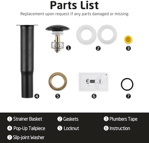 KES Matte Black Sink Drain Strainer No Overflow