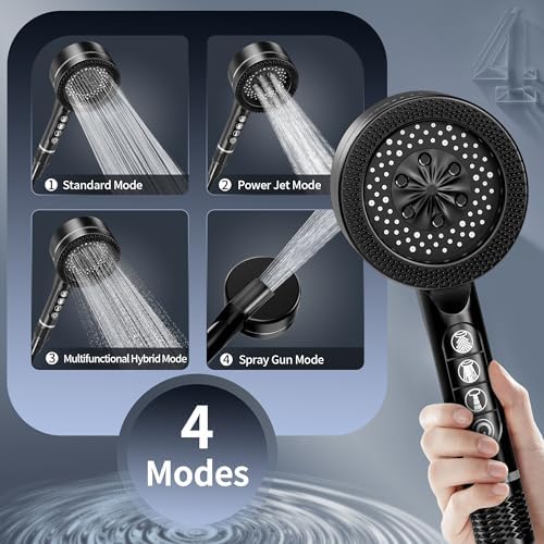 High-Power Handheld Shower Head with 60 Hose and 4 Spray Modes
