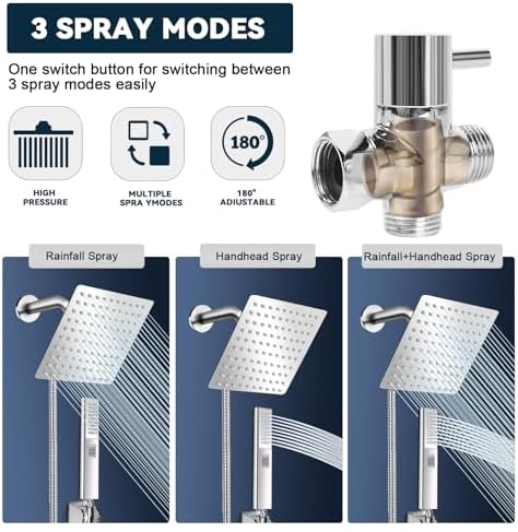 Luxury 8 Square Rain Shower Head with Handheld for Relaxation