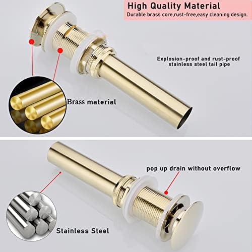 ZASLEME Gold-Plated Bathroom Sink Pop-Up Drain No Overflow