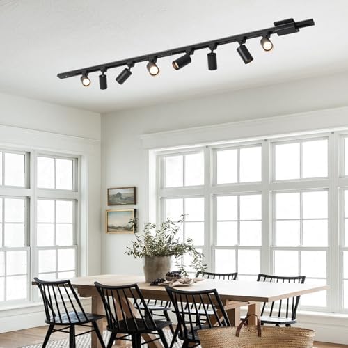 6 Light LED Track Lighting Kit with Floating Canopy Connector Black