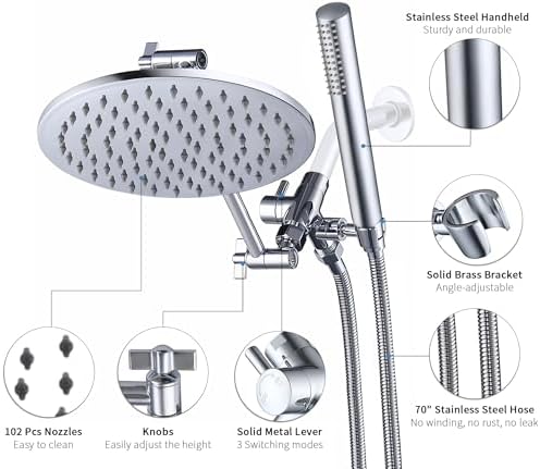 G-Promise All Metal Dual Shower Head Combo with Handheld Wand