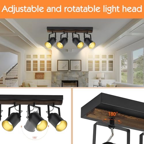 SEEBLEN 4 Light Black Wood Track Lighting Kit
