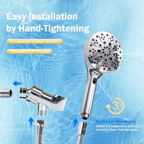 High Pressure 5ft Handheld Shower Head with 9 Modes