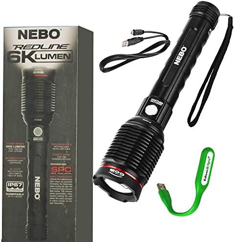6000 Lumen Rechargeable LED Handheld Flashlight Bundled with EdisonBright USB-Powered Reading Light