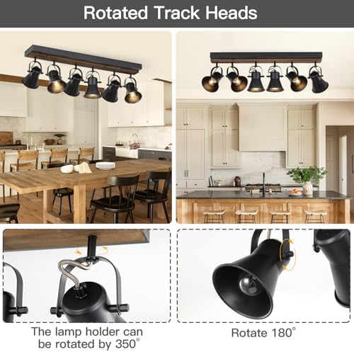 KEESFU 6 Light Track Lighting Kit Black Modern Farmhouse Ceiling Light