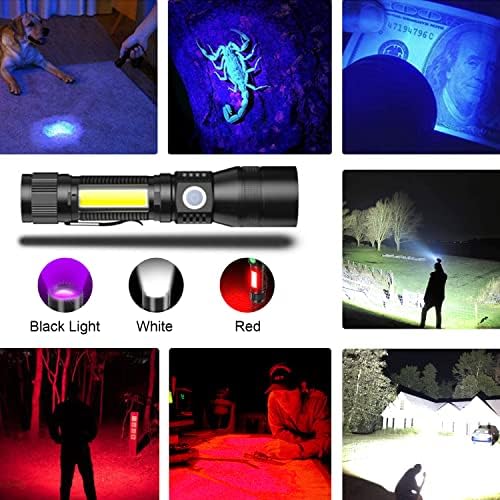 UV Flashlight Blacklight with Side Light and Zoom