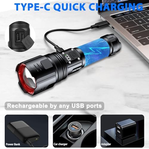 200000 Lumens Rechargeable Flashlight Durable Bright