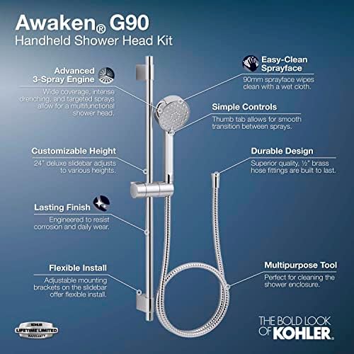 KOHLER Awaken G90 Handheld Shower Head Kit with Brushed Nickel Finish