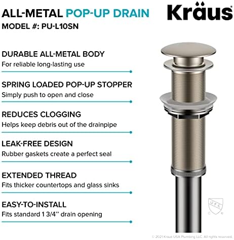 Kraus Bathroom Sink Pop-Up Drain Assembly - Durable and Easy to Use