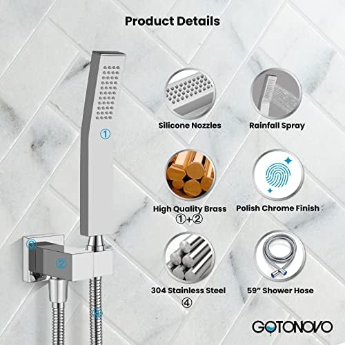Gotonovo Wall Mount Chrome Polished Brass Handheld Shower Head