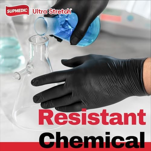 Supmedic Nitrile Exam Gloves 5 Mil Chemical Resistant Latex-Free Black 100Pcs