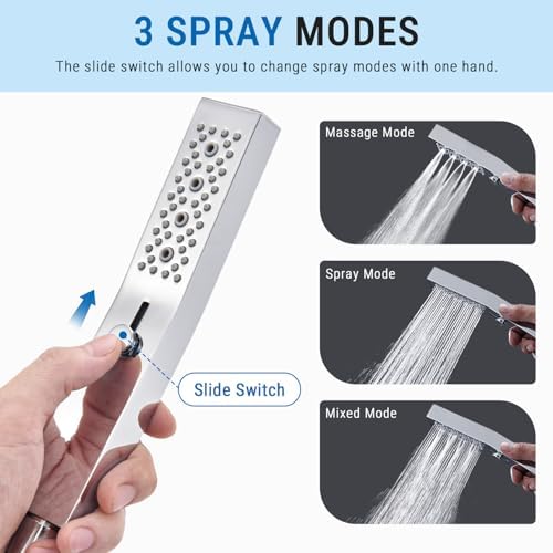 G-Promise All Metal Handheld Shower Head with 3 Function Massage Mode