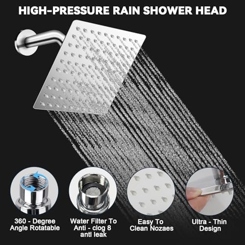 Luxury 8 Square Rain Shower Head with Handheld for Relaxation