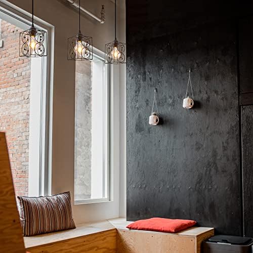 Dimmable Metal Handle Pendant Light 32 Ft Industrial Style Black Cage