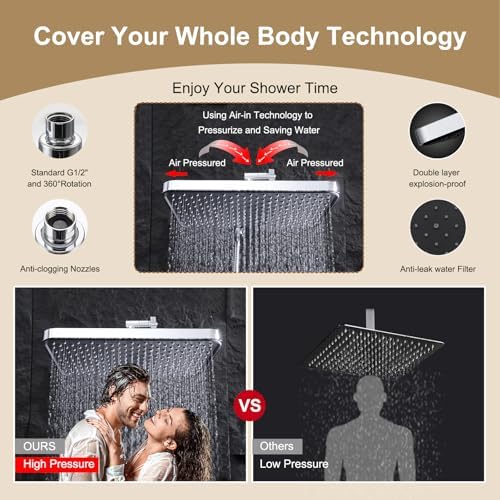 14 Inch High Pressure Rain Shower Head with Handheld Spray Combo