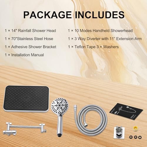 14 Inch High Pressure Rain Shower Head with Handheld Spray Combo